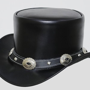 Leren hoed Handgemaakte lederen hoge hoed Steampunk hoge hoed Gotische lederen hoed Geschenken voor mannen, geschenken voor vrouwen
