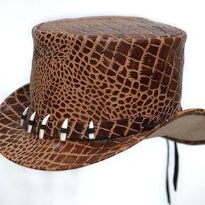 Leren hoed Handgemaakte lederen hoge hoed Steampunk hoge hoed Gotische lederen hoed Geschenken voor mannen, geschenken voor vrouwen