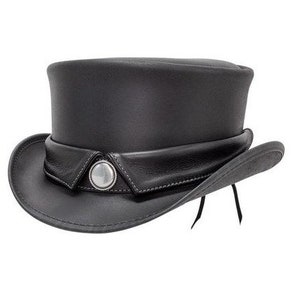 Leren hoed Handgemaakte lederen hoge hoed Steampunk hoge hoed Gotische lederen hoed Geschenken voor mannen, geschenken voor vrouwen