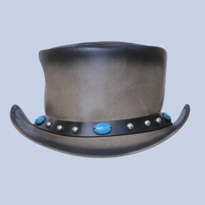 Leren hoed Handgemaakte lederen hoge hoed Steampunk hoge hoed Gotische lederen hoed Geschenken voor mannen, geschenken voor vrouwen