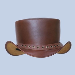 Leren hoed Handgemaakte lederen hoge hoed Steampunk hoge hoed Gotische lederen hoed Geschenken voor mannen, geschenken voor vrouwen