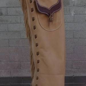 レザーチンクチャップ ハンドメイド ウエスタンチャップ 乗馬 フリンジパンツ カウボーイコスチューム 乗馬 ロデオスタイル チャップ 男性へのギフト