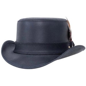Leren hoed Handgemaakte lederen hoge hoed Steampunk hoge hoed Gotische lederen hoed Geschenken voor mannen, geschenken voor vrouwen