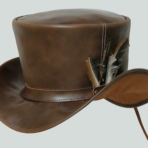 Handgemaakte lederen hoed lederen hoge hoed Steampunk hoge hoed gotische lederen hoed cadeaus voor mannen, cadeaus voor vrouwen