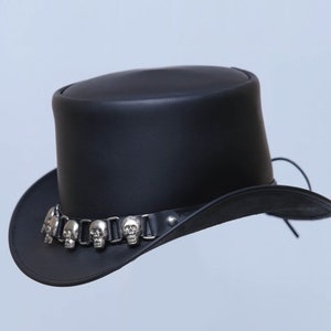 Handgemaakte lederen hoed lederen hoge hoed Steampunk hoge hoed gotische lederen hoed cadeaus voor mannen, cadeaus voor vrouwen