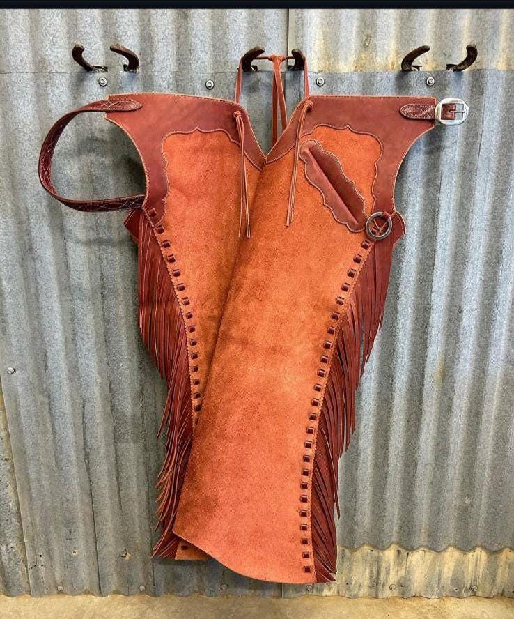 Pantalon Chaps Cuir à Franges – Noir – Taille 38 – Homme – Western Cowboy