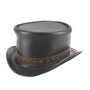 Leren hoed Handgemaakte lederen hoge hoed Steampunk hoge hoed Gotische lederen hoed Geschenken voor mannen, geschenken voor vrouwen