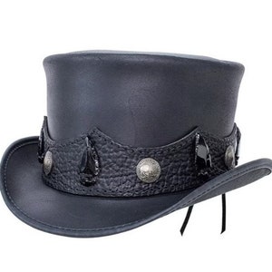 Handgemaakte leren hoed Leren hoge hoed Steampunk hoge hoed Gothic leren hoed Cadeaus voor mannen, cadeaus voor vrouwen