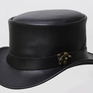 Leren hoed Handgemaakte lederen hoge hoed Steampunk hoge hoed Gotische lederen hoed Geschenken voor mannen, geschenken voor vrouwen