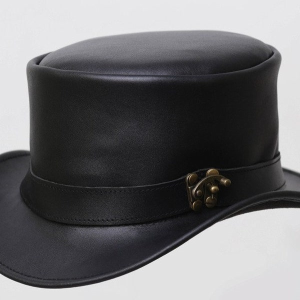 Leather Hat Hand Made Leather Top Hat Steampunk Top Hat Gothic Leather Hat Gifts For Men , Gifts For Women