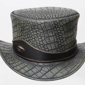 Leren hoed Handgemaakte lederen hoge hoed Steampunk hoge hoed Gotische lederen hoed Geschenken voor mannen, geschenken voor vrouwen