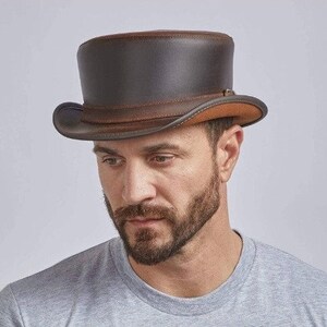 Leren hoed Handgemaakte leren hoge hoed Steampunk hoge hoed Gothic leren hoed Cadeaus voor mannen, cadeaus voor vrouwen