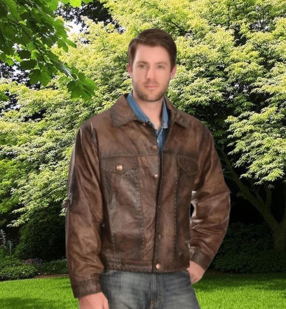 Jaqueta de couro estilo jeans masculina, jaqueta de couro estilo - Main Image