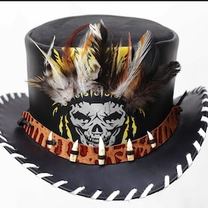 Handgemaakte lederen hoed lederen hoge hoed Steampunk hoge hoed gotische lederen hoed cadeaus voor mannen, cadeaus voor vrouwen