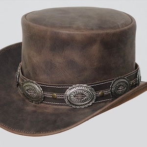 Handgemaakte leren hoed Leren hoge hoed Steampunk hoge hoed Gothic leren hoed Cadeaus voor mannen, cadeaus voor vrouwen
