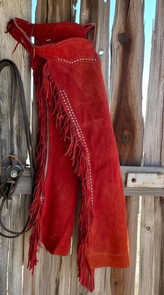 Leather Chinks Chap Red Suede Hand Made Western Chap Cowgirl Pants Horse Riding Fringes Pant Cowboy Costume Equestrian Chap Gifts For Women