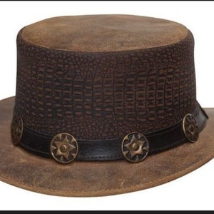 Handgemaakte leren hoed Leren hoge hoed Steampunk hoge hoed Gothic leren hoed Cadeaus voor mannen, cadeaus voor vrouwen