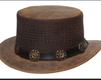 Hand Made Leather Hat Leather Top Hat Steampunk Top Hat Gothic Leather Hat Gifts For Men , Gifts For Women