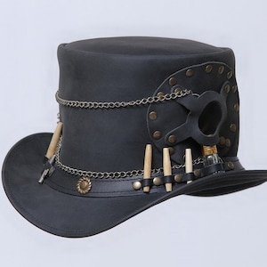 Leren hoed Handgemaakte lederen hoge hoed Steampunk hoge hoed Gotische lederen hoed Geschenken voor mannen, geschenken voor vrouwen