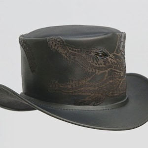Leren hoed Handgemaakte lederen hoge hoed Steampunk hoge hoed Gotische lederen hoed Geschenken voor mannen, geschenken voor vrouwen