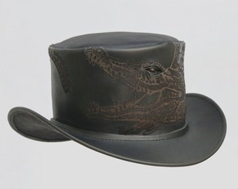 Leren hoed Handgemaakte lederen hoge hoed Steampunk hoge hoed Gotische lederen hoed Geschenken voor mannen, geschenken voor vrouwen