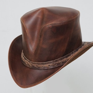 Leren hoed Handgemaakte lederen hoge hoed Steampunk hoge hoed Gotische lederen hoed Geschenken voor mannen, geschenken voor vrouwen
