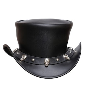 Leren hoed Handgemaakte lederen hoge hoed Steampunk hoge hoed Gotische lederen hoed Geschenken voor mannen, geschenken voor vrouwen