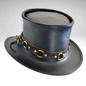 Leren hoed Handgemaakte lederen hoge hoed Steampunk hoge hoed Gotische lederen hoed Geschenken voor mannen, geschenken voor vrouwen