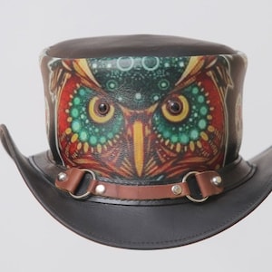 Leren hoed Handgemaakte lederen hoge hoed Steampunk hoge hoed Gotische lederen hoed Geschenken voor mannen, geschenken voor vrouwen