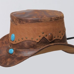 Handgemaakte lederen hoed lederen hoge hoed Steampunk hoge hoed gotische lederen hoed cadeaus voor mannen, cadeaus voor vrouwen