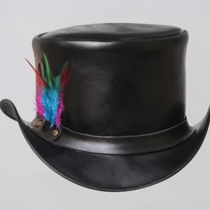 Leren hoed Handgemaakte lederen hoge hoed Steampunk hoge hoed Gotische lederen hoed Geschenken voor mannen, geschenken voor vrouwen