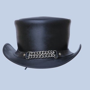 Leren hoed Handgemaakte lederen hoge hoed Steampunk hoge hoed Gotische lederen hoed Geschenken voor mannen, geschenken voor vrouwen