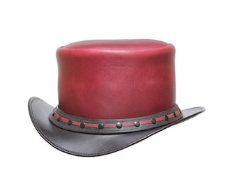 Leren hoed Handgemaakte lederen hoge hoed Steampunk hoge hoed Gotische lederen hoed Geschenken voor mannen, geschenken voor vrouwen