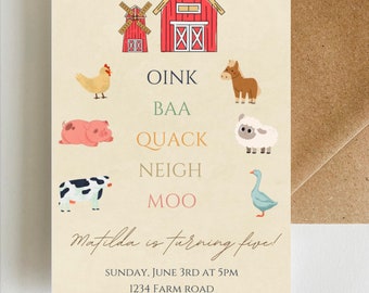 Farm Themed Birthday Invitation - Digital Download - Editable Template