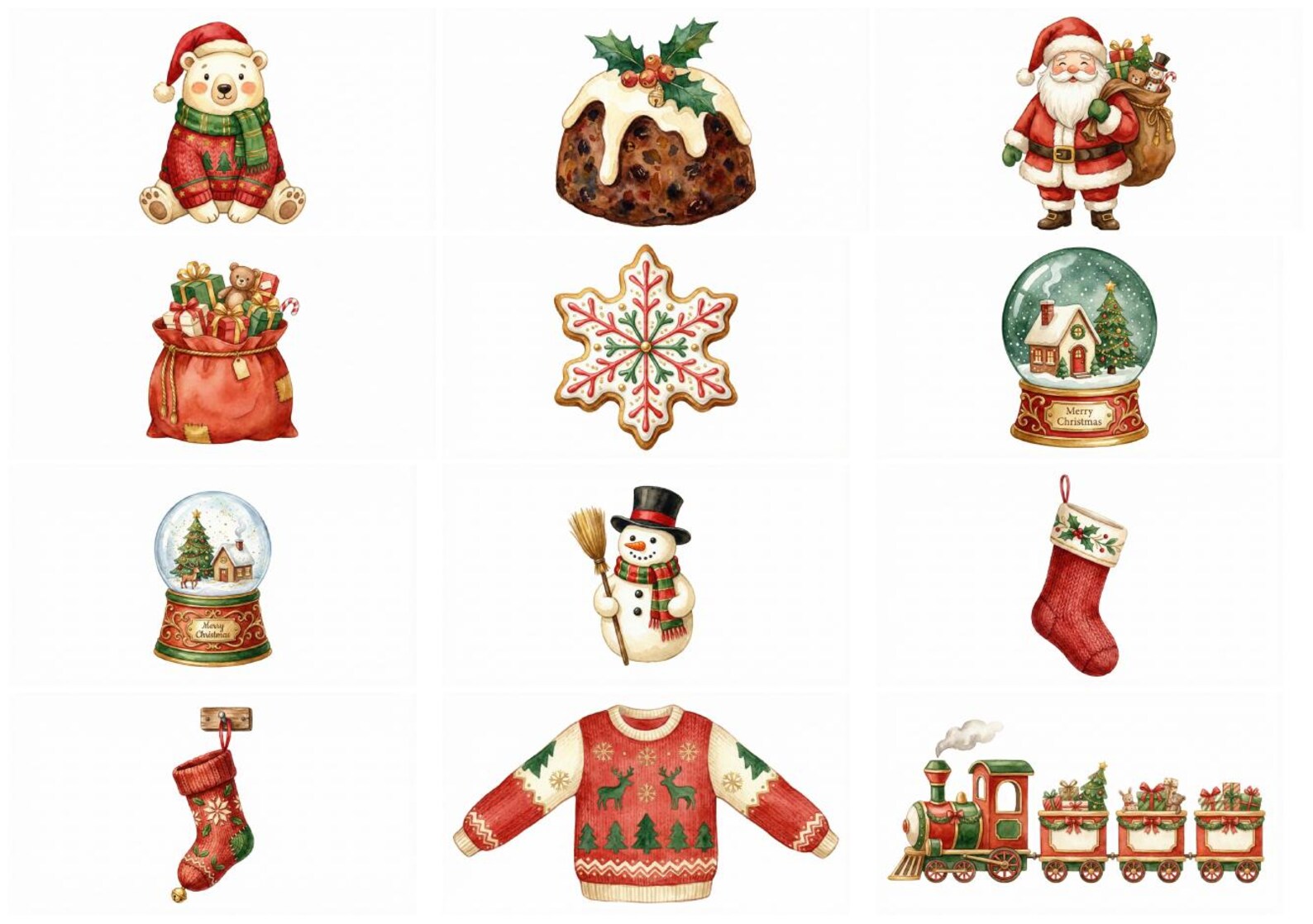 Christmas Clipart Bundle | Watercolor Winter PNG | Digital Download for ...