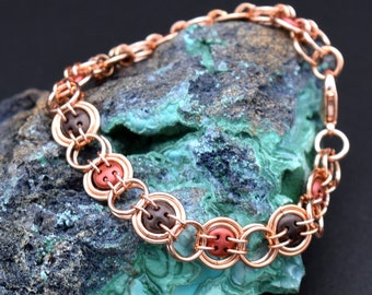 Copper "Bullseye" Beaded Chainmaille Bracelet