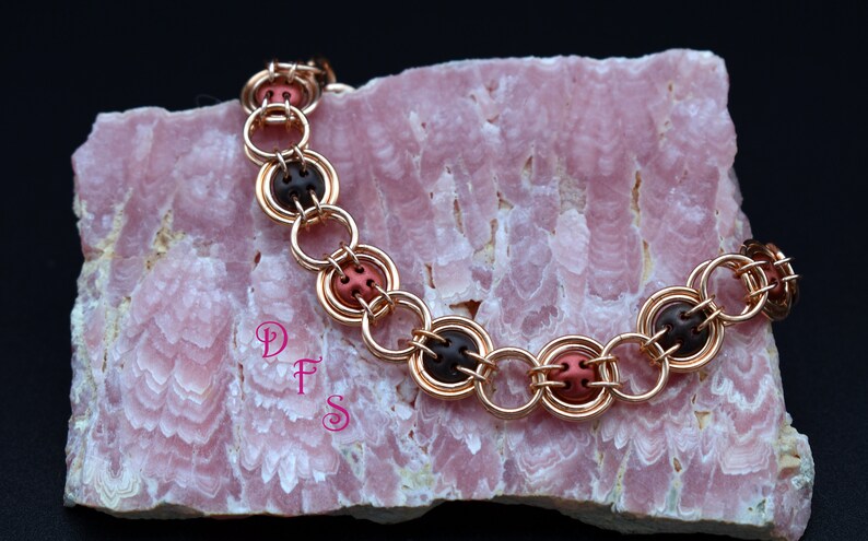 Copper Bullseye Beaded Chainmaille Bracelet image 2