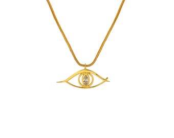 18K Gold Plated Eye Necklace with Cubic Zirconia | Minimalist Layering Charm