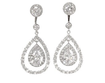 Sterling Silver Pear Drop Ear Jacket Earrings | Wuthering Heights Inspired, Cubic Zirconia