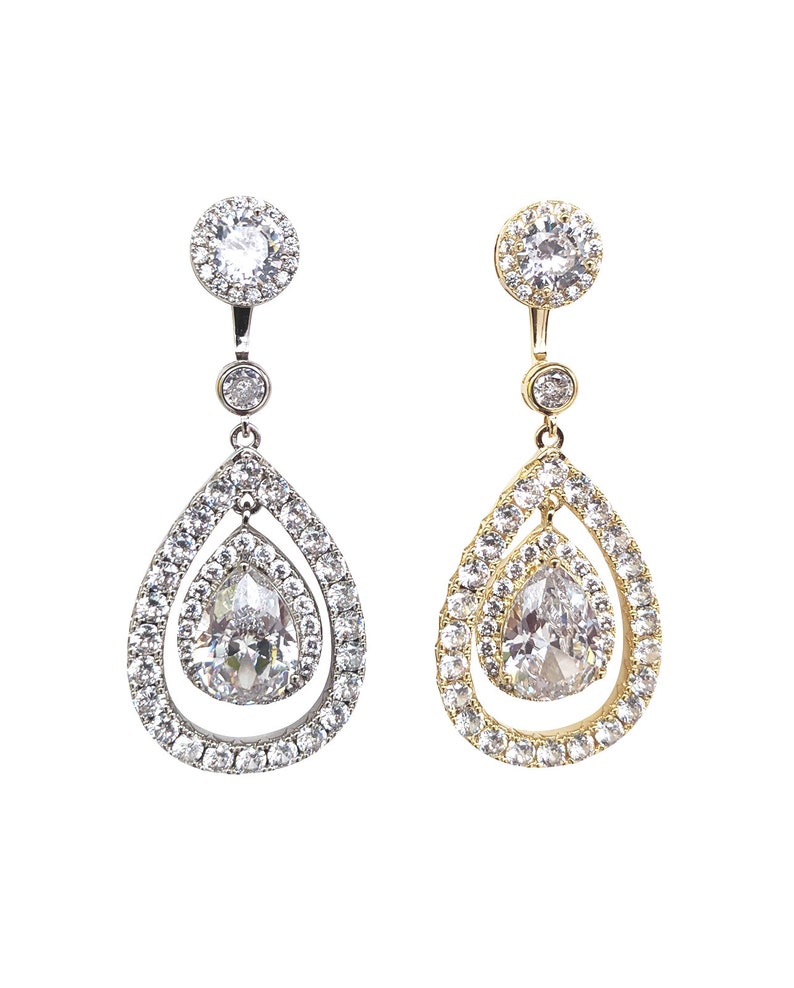 CZ Dangle Earrings Pear Drop Earrings Art Deco Earrings Bridal Earrings Flapper Earrings Wedding Jewelry Statement Earrings image 1