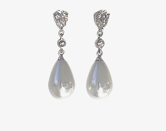 18K Gold, Diamond Pearl Earrings, Pearl Drop Earrings, Diamond Pearl Drop Earrings, Pear Shaped, Princess Kate Inspired, Best Pearl Earrings
