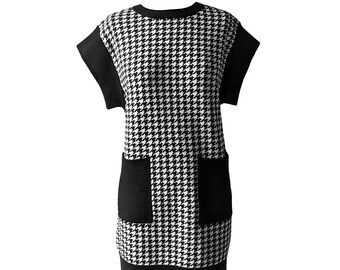 Wool Houndstooth Dress | Wool Houndstooth Sweater | Merino Wool Mini Dress | Merino Wool Tunic | Designer | Eco-Friendly Fashion