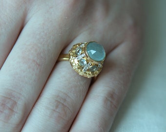 14K Aquamarine Ring | Gemstone Ring |  Aquamarine Ring | 14K Gold Dome Ring | Designer | Engagement Ring | Anniversary Gift | Cocktail Ring