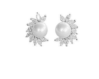 Handmade Sterling Silver Pearl Eye Design Earrings | Cubic Zirconia Accents
