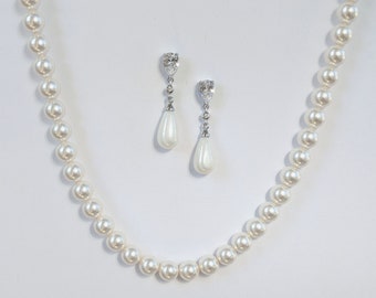 Pearl Bridal Jewelry Set | Pearl Drop Necklace | Pearl Bracelet | Wedding Gift | Bridal Jewellery Set | Bridesmaid Gift | Anniversary Gift