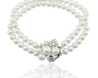 Multi Strand Pearl Bracelet | Pearl Bracelet | Bridal Pearl Bracelet | Pearl Anklet  | Cubic Zirconia and Pearl Bracelet
