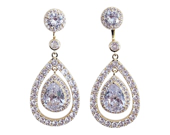 High-Quality Cubic Zirconia Pear Drop Earrings - Versatile Dual-Functionality Studs & Dangle Design