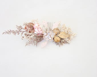 Rosé Champagne Gold Woodland Heaband Bridal Hair Comb Flower Hair Slide Flowers In Your Hair  Hair Slide Bridal Headpiece