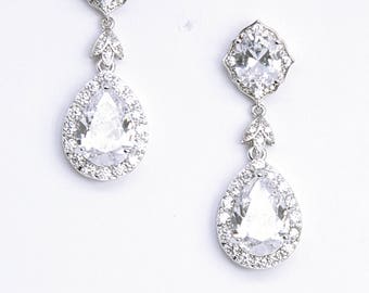 Art Deco Pear Drop Earrings // Pear Drop Earrings // Cubic Zirconia Earrings // Bridal Earrings // Bridesmaid Earrings // Best Gifts For Her