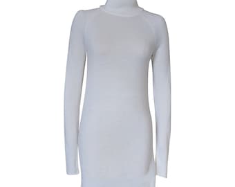 Cream | Wool Mini Dress | Merino Wool Mini Dress | Asymmetric | Long Sleeve Dress | Designer | Eco-Friendly Fashion